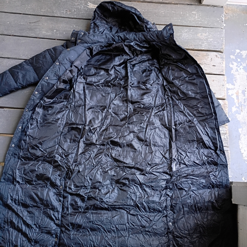 FUBU Vintage Women's Puffer Trench Black Hooded Coat Size Small - Picture 3 of 9